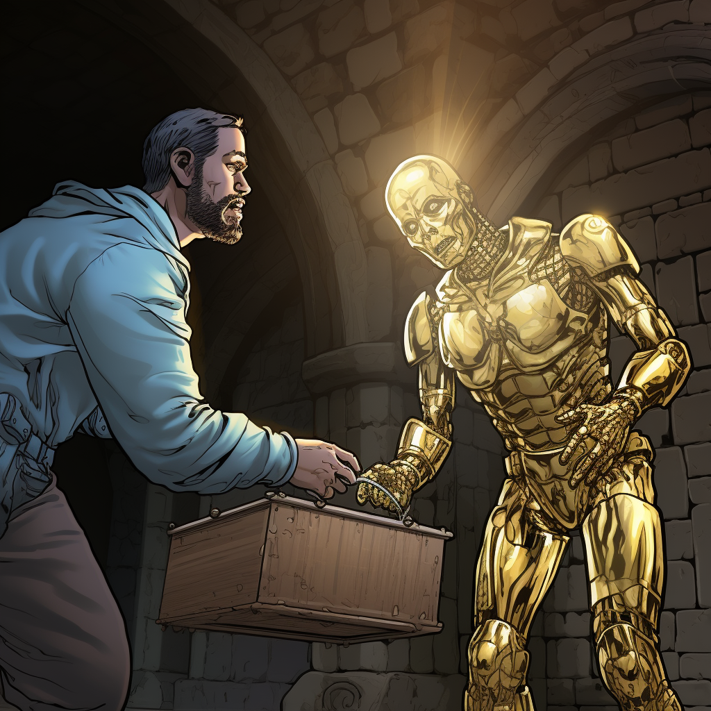 Knight ghost offers metal detector man a shiny gold coin