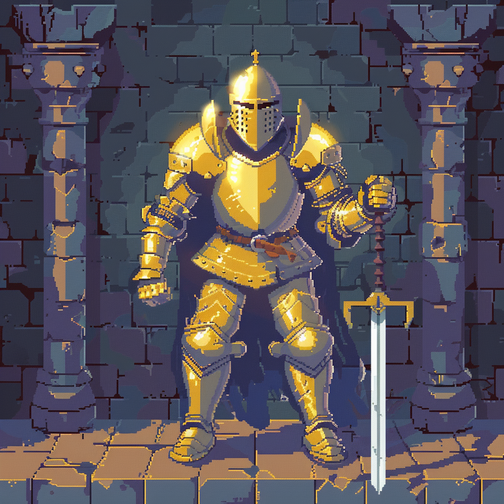 Knight with Gold Armor Sword