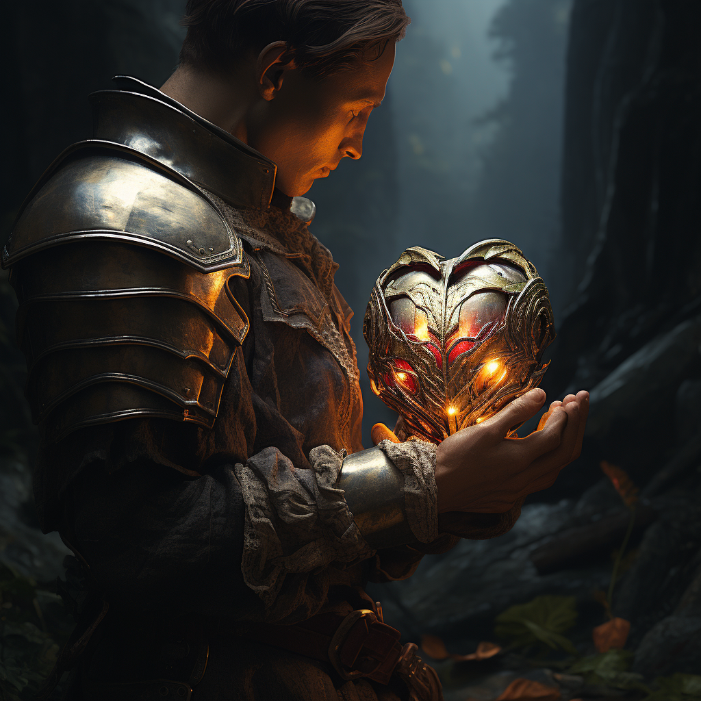 Knight holding heart with hand