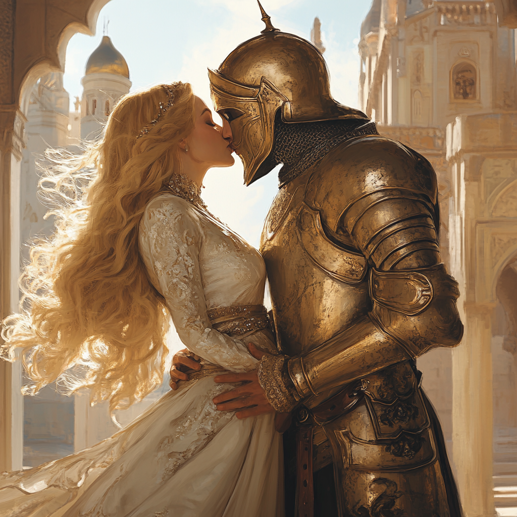 Knight and Roman Goddess Kiss