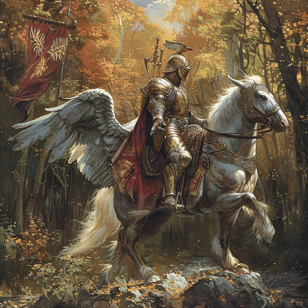 Knight on Griffin Fantasy Illustration