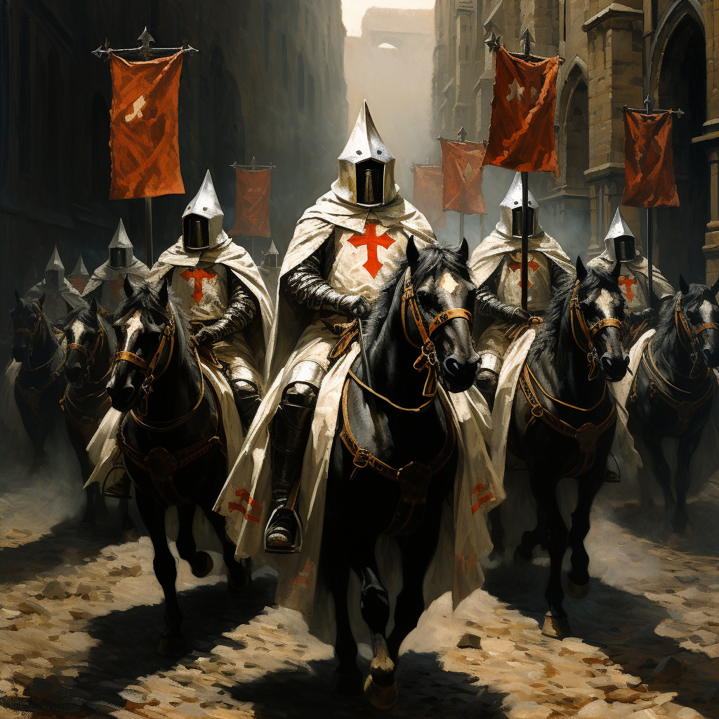 Dramatic knights templar pulp art painting