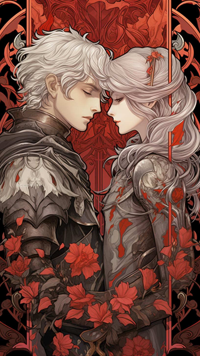 Knights twins art nouveau illustration