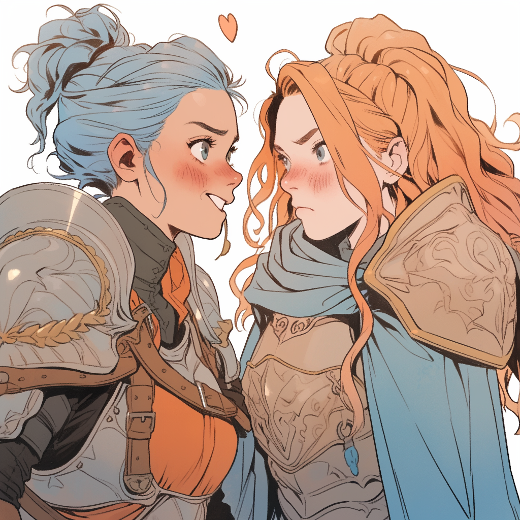 Two Female Knights Flirting on a Romantic Date