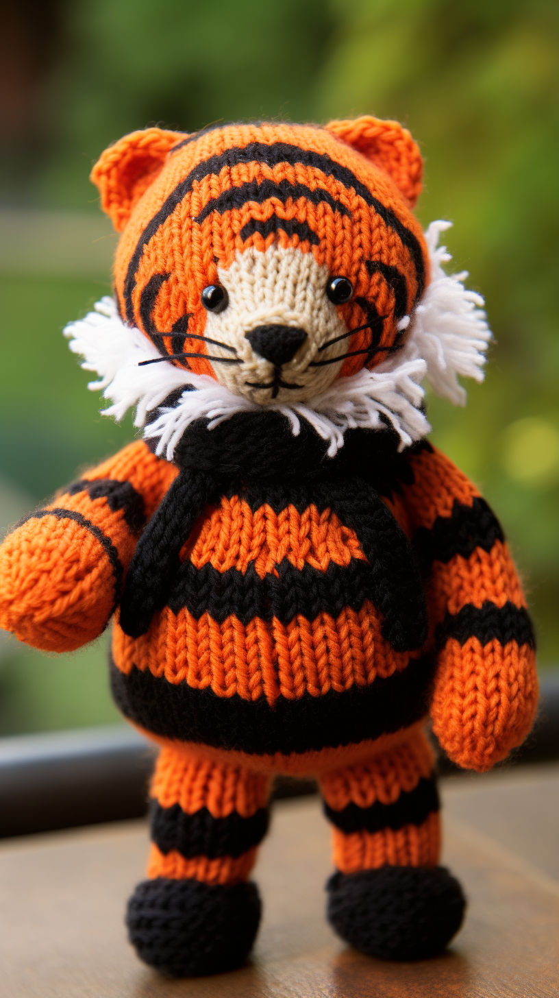 Knitted Cincinnati Bengals mascot toy