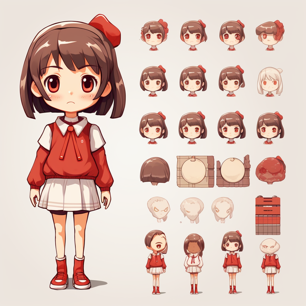 Cute Asian girl in knitted school uniform