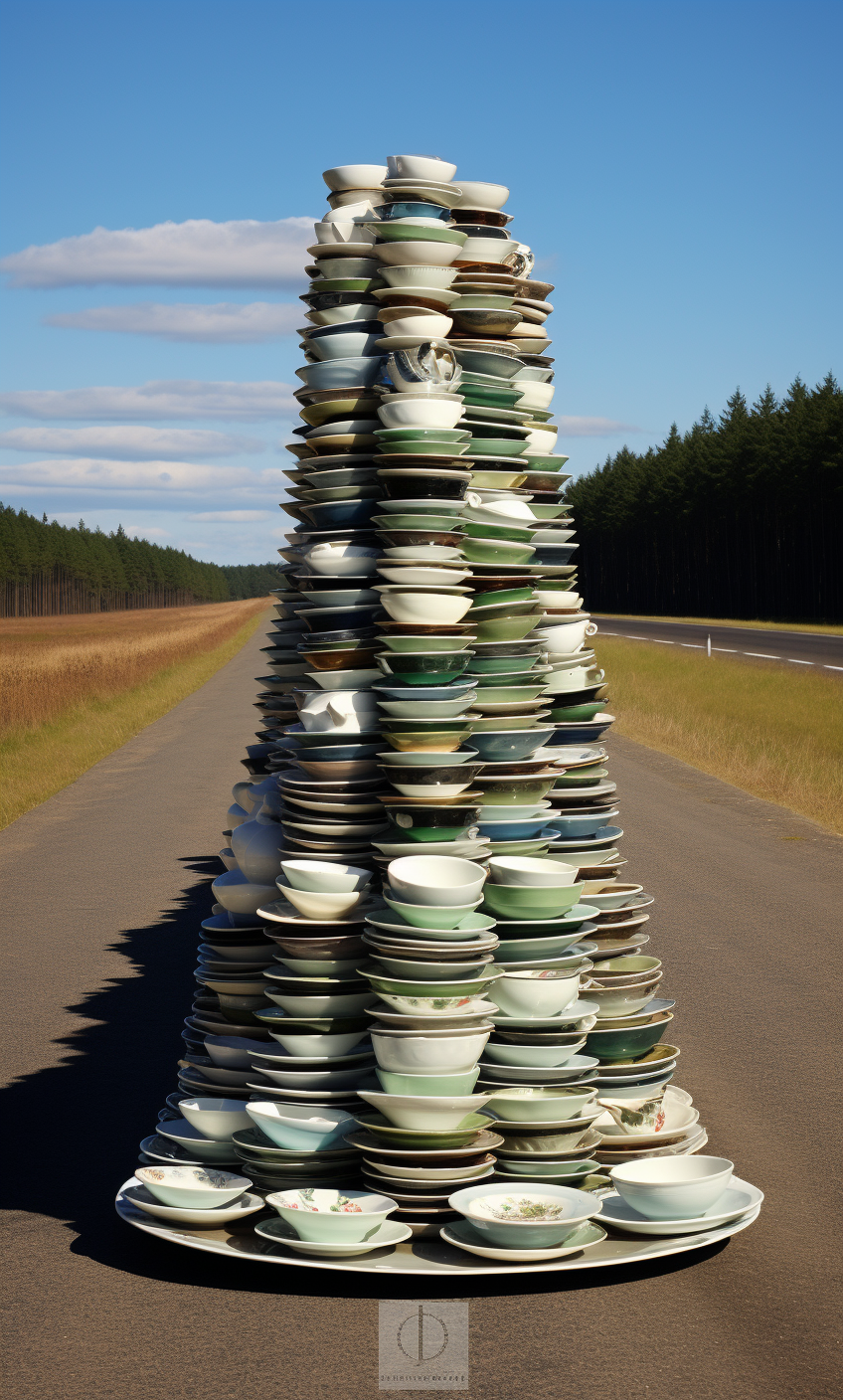 Zenithal view of crockery on highway