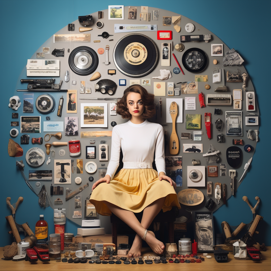 Norman Rockwell-inspired knolling of female vinyl collector