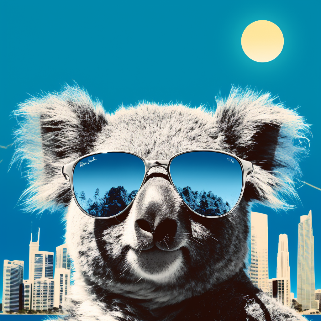 Koala Sunglasses Blue Background Collage