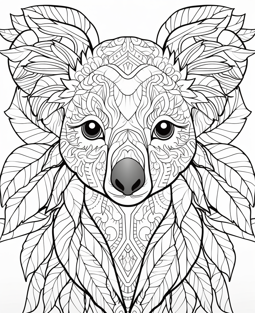 Koala Bear in Abstract Background Coloring Page