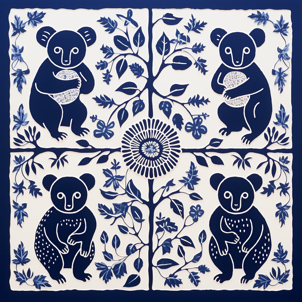 Geometric koala prints in blue and black