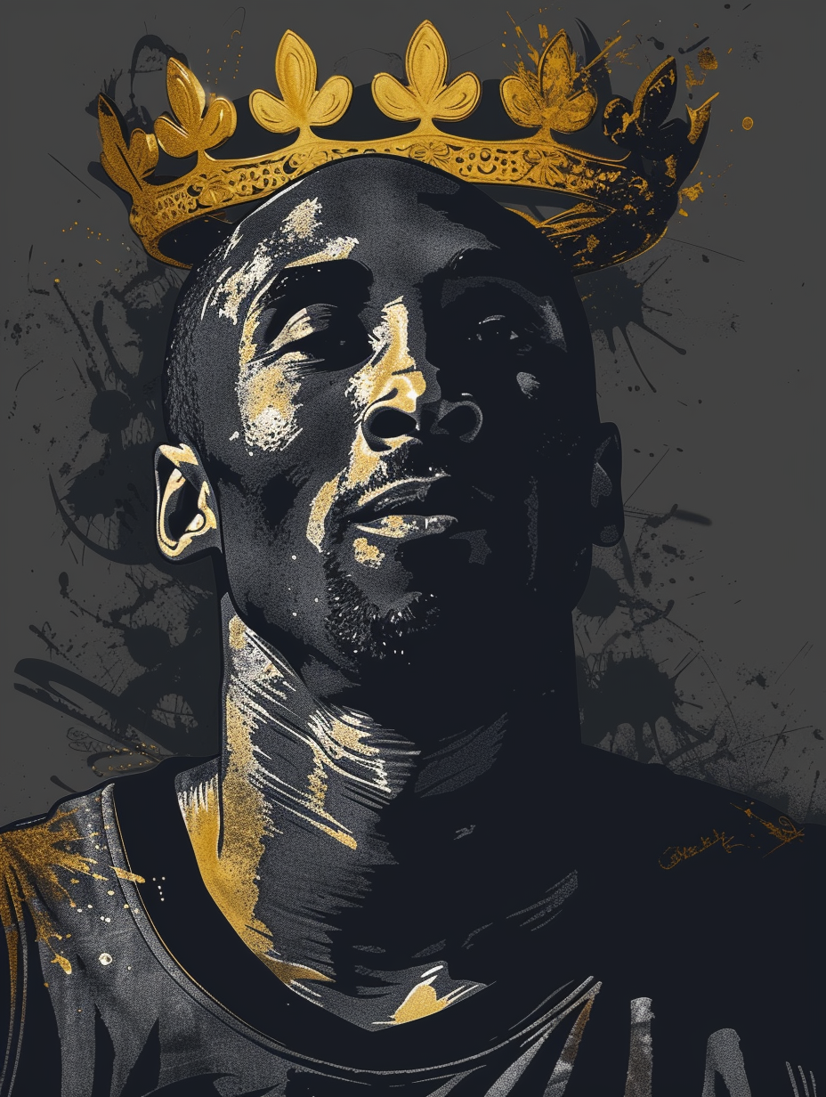 Kobe Bryant anime cinematic silhouette with gold crown