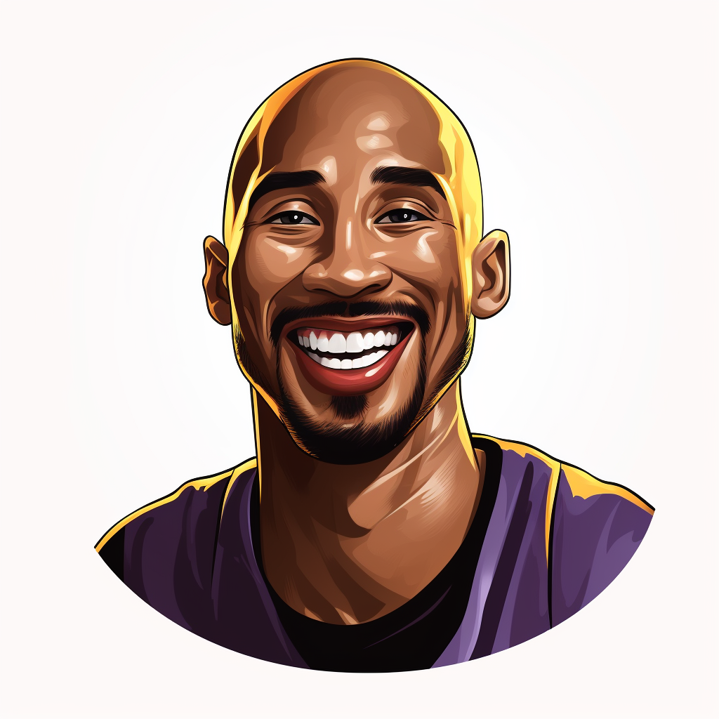 Kobe Bryant smiling in basketball jersey on white background