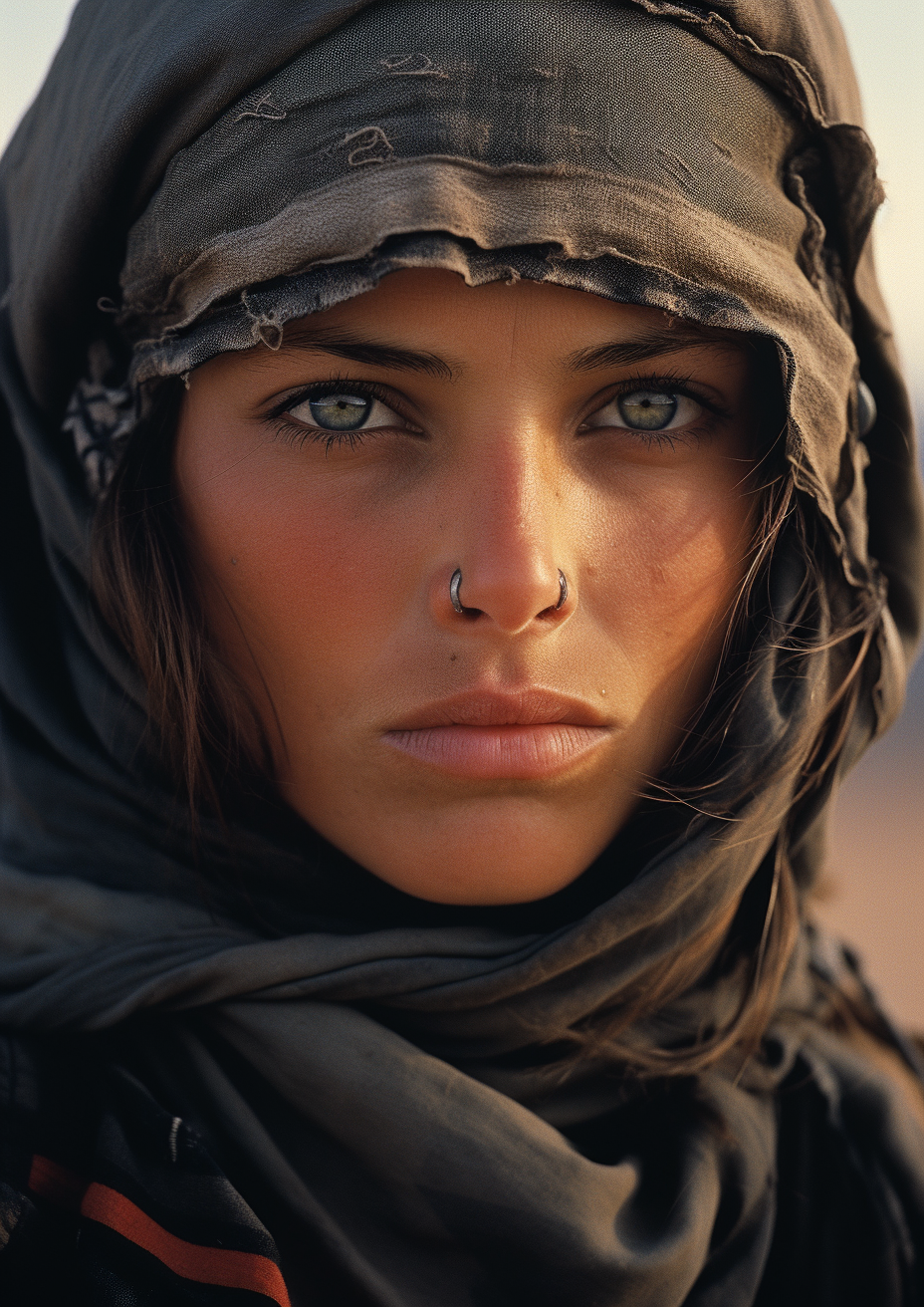 Close-up of woman desert soldier face