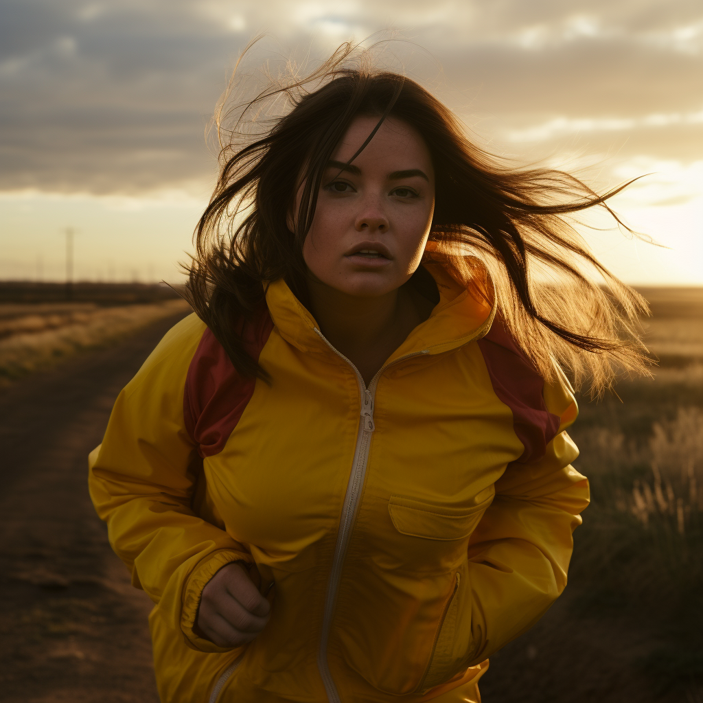 Closeup of Brunette Jogging at Sunset