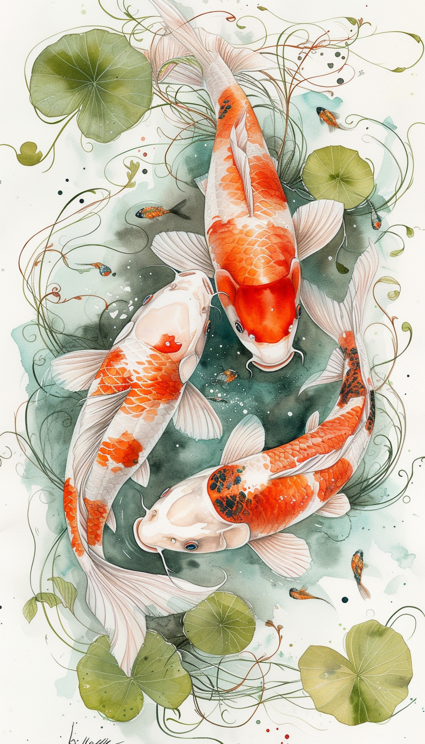 Koi Carps Watercolor Painting