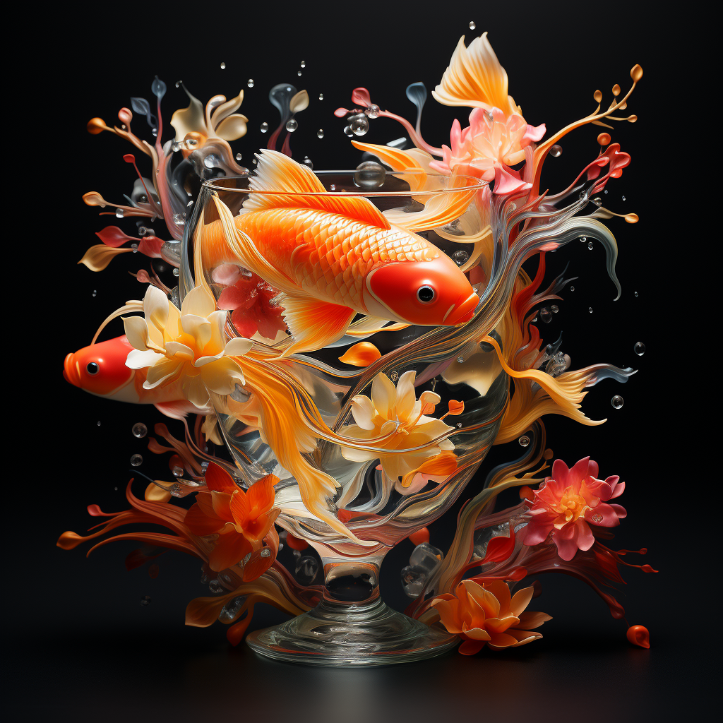 Koi fish swimming in cocktail glass