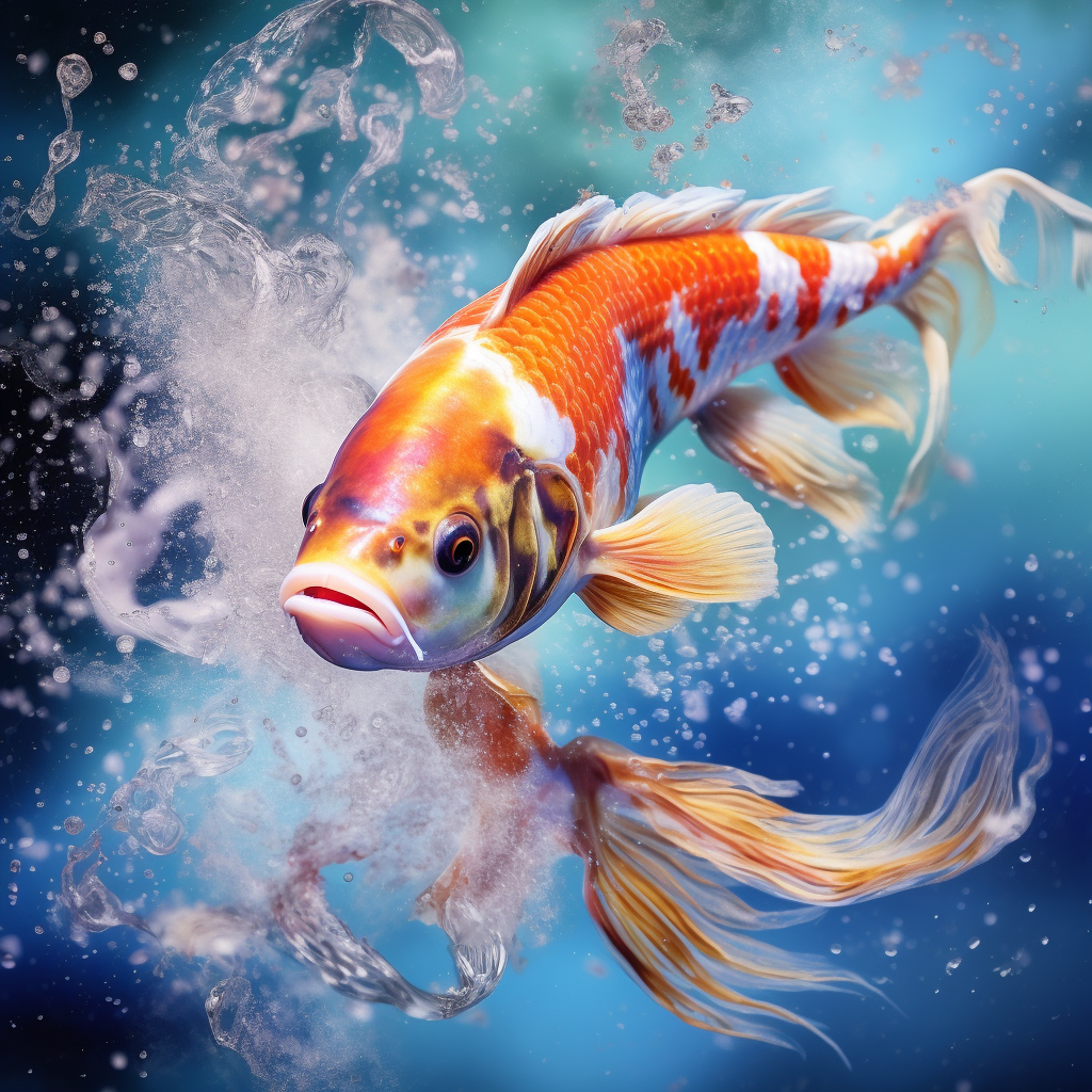 Koi fish swimming in rainbow