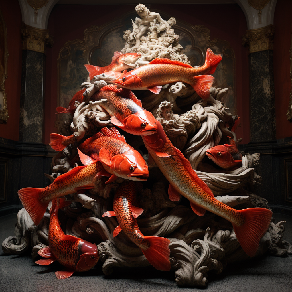 Majestic koi fish on snake pile