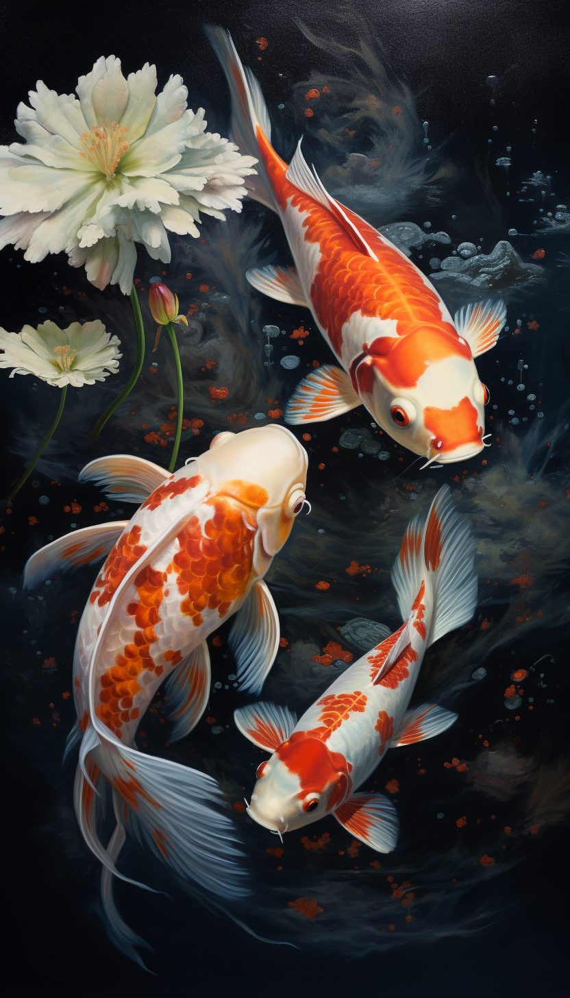 Group of swimming koi fish