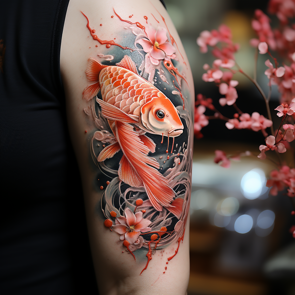 Beautiful koi tattoo with uplighting effect.