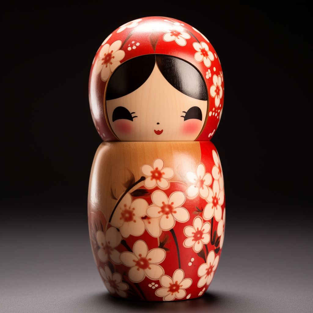 Traditional kokeshi doll with Japanese blossoms