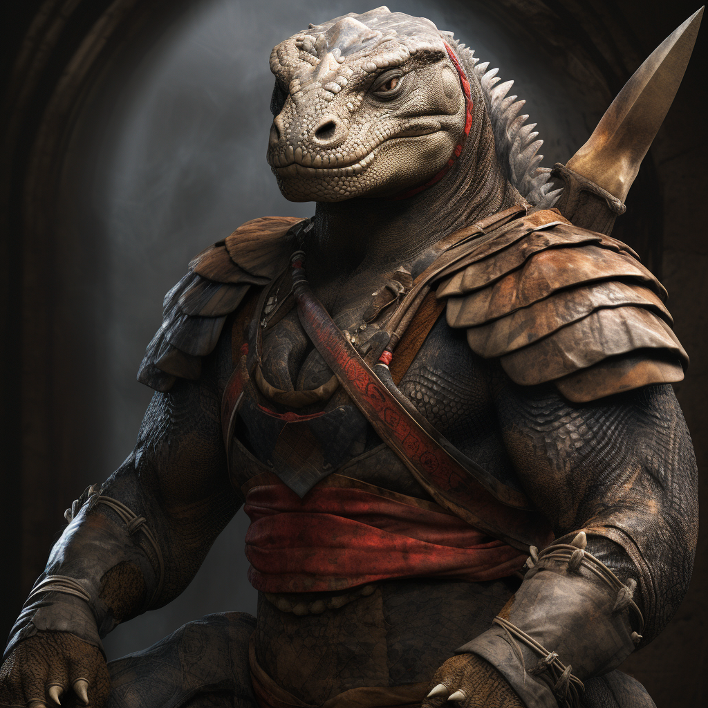 Powerful Komodo Dragon as a Tribal Warrior