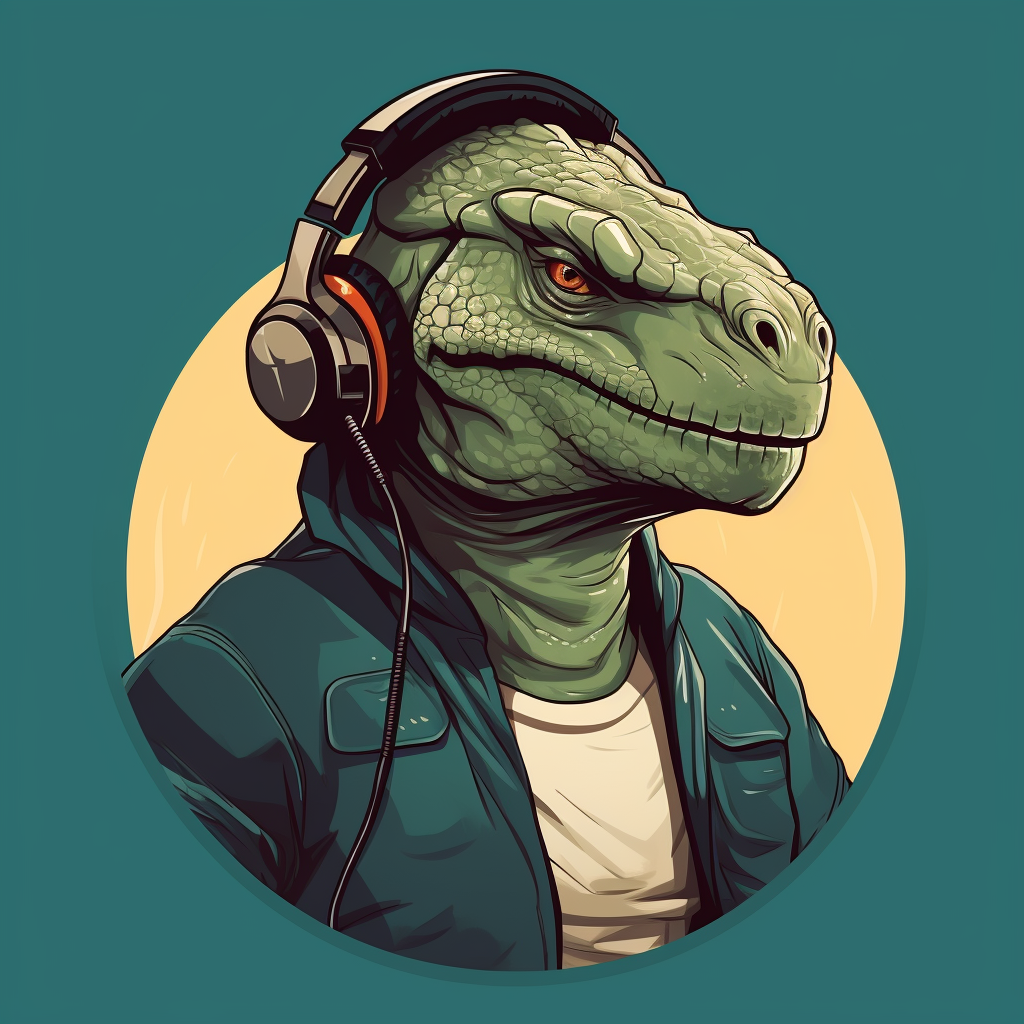 Illustration of Komodo Dragon with Headphones