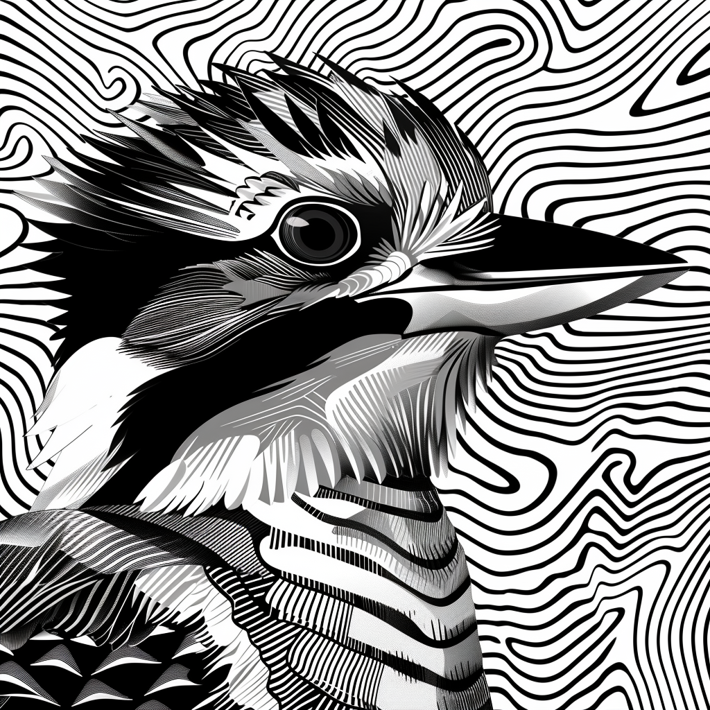 Geometric black line Kookaburra art