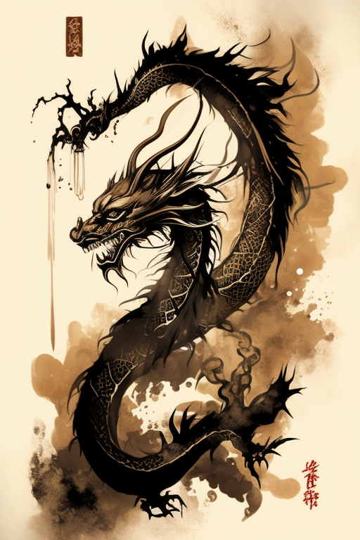 Oriental dragon in ink painting