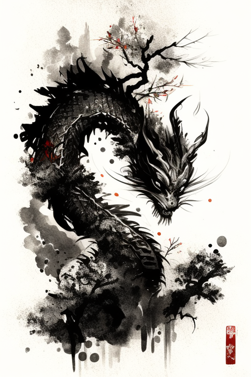 Beautiful Korean-style Oriental Dragon Ink Painting