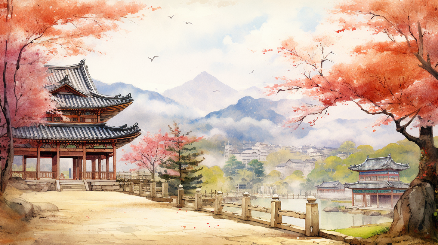 Beautiful Korea Watercolor Travel Scene