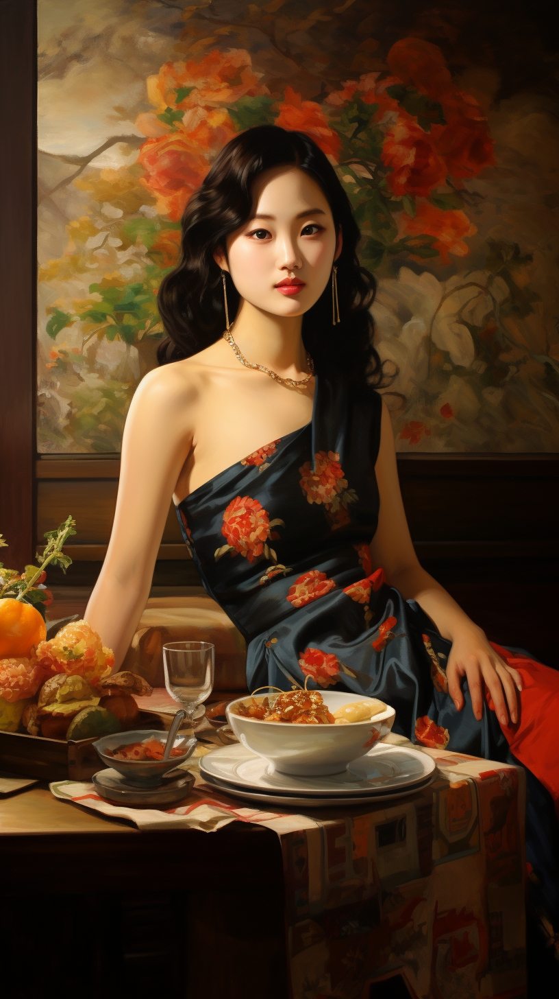 Korean beauty lying on dining table