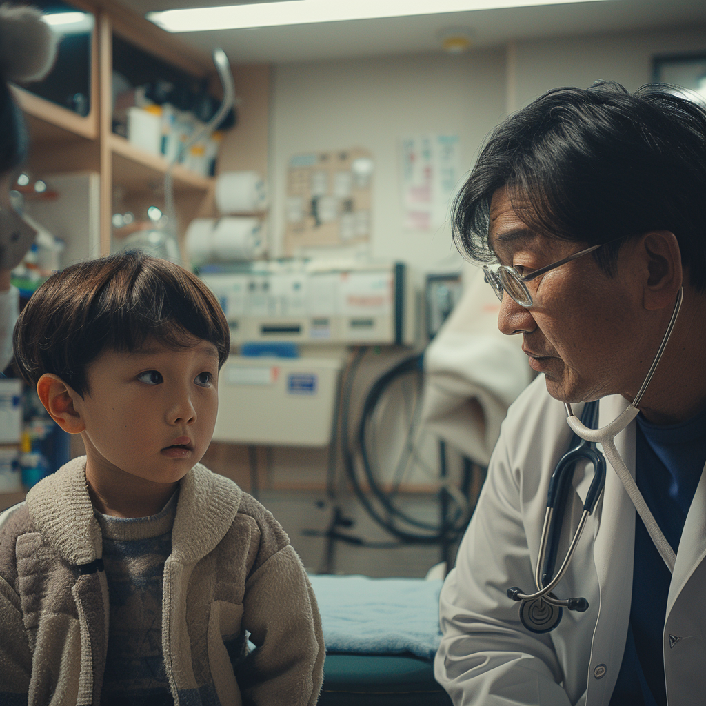 Korean boy talking to doctor