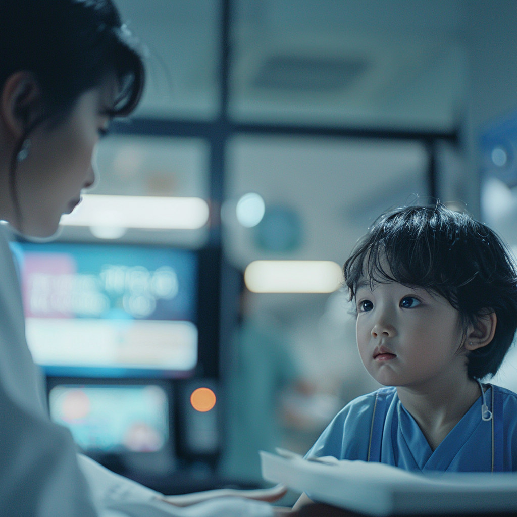 Korean child talking to doctor