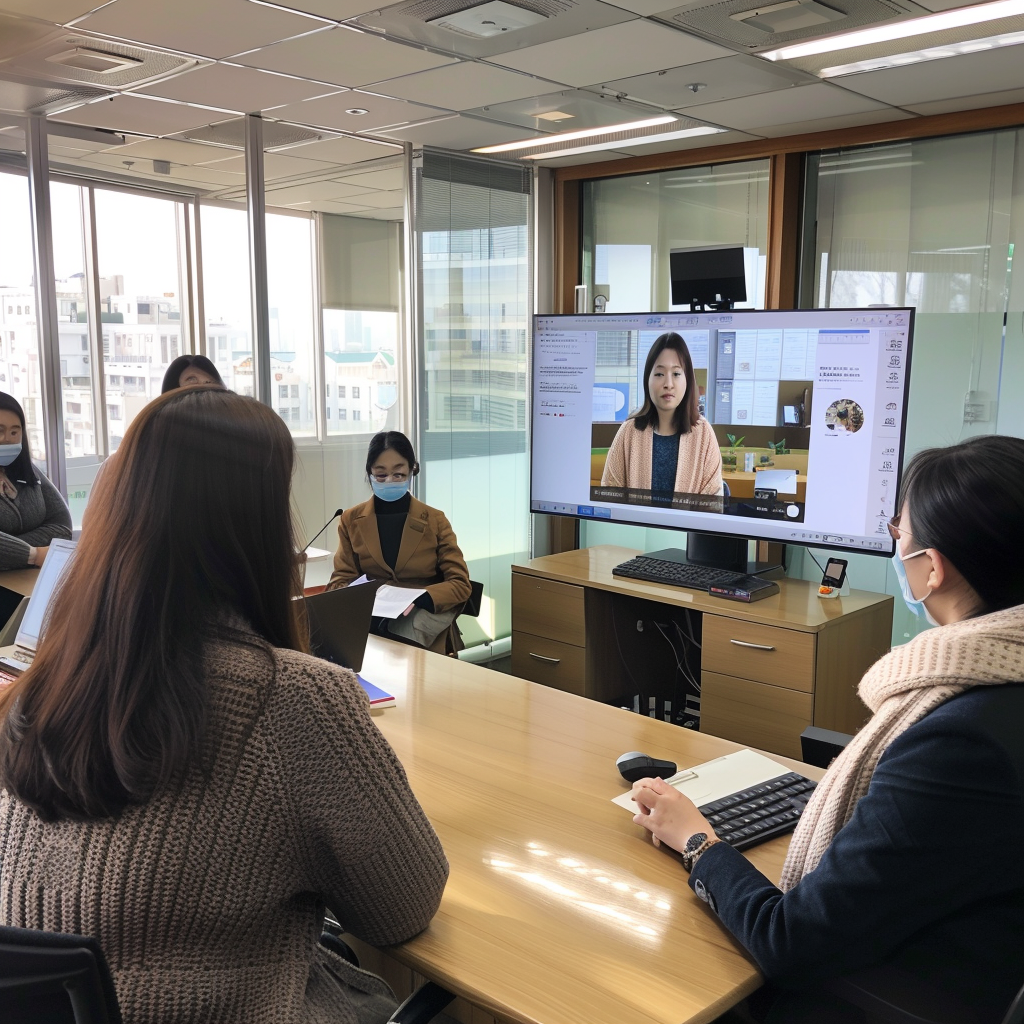 Korean company conference room monitor video