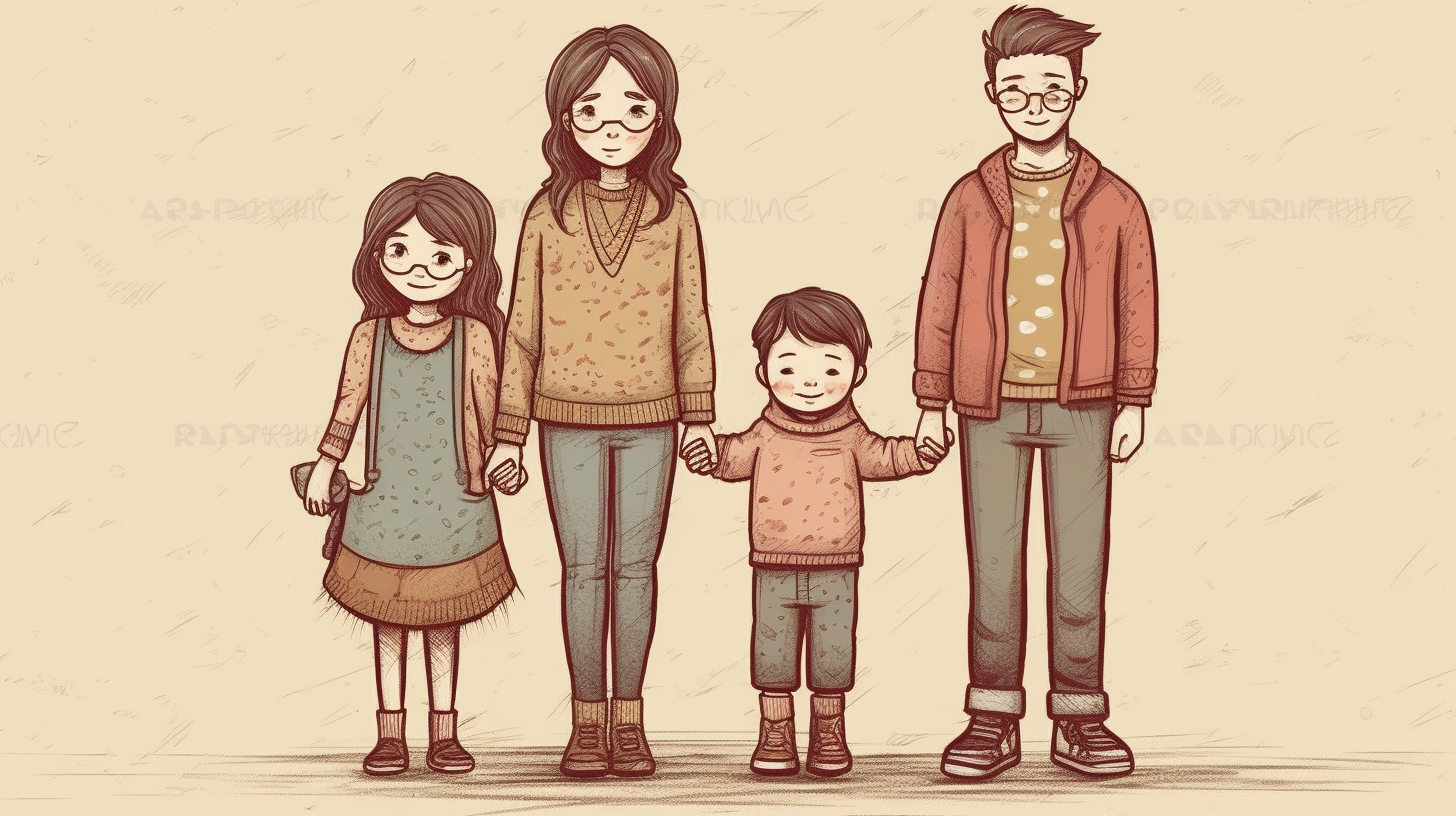 Korean family portrait illustration