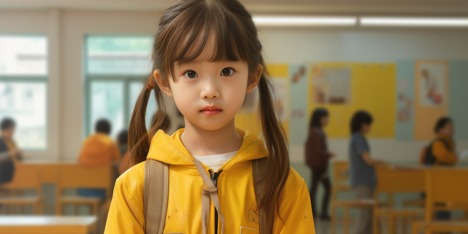 Korean girl in yellow uniform at kindergarten