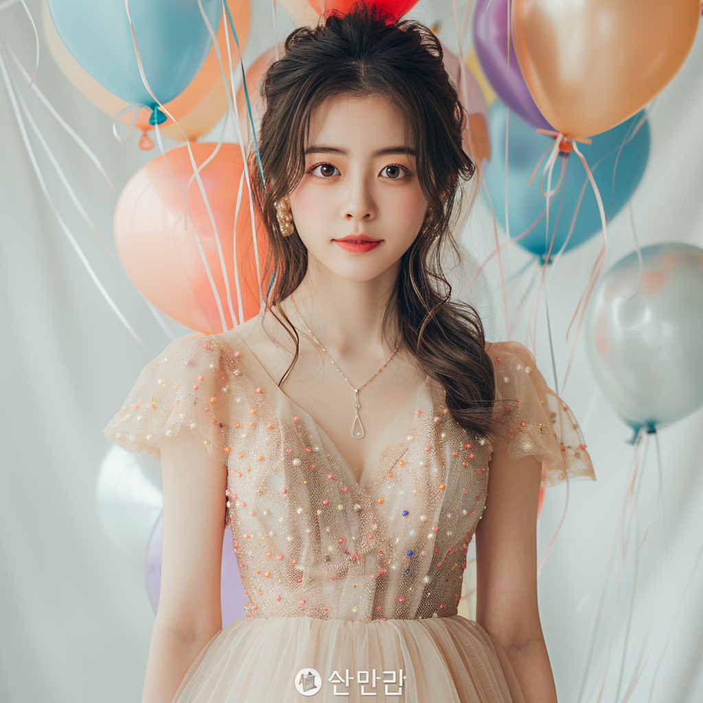 Korean girl holding party balloons