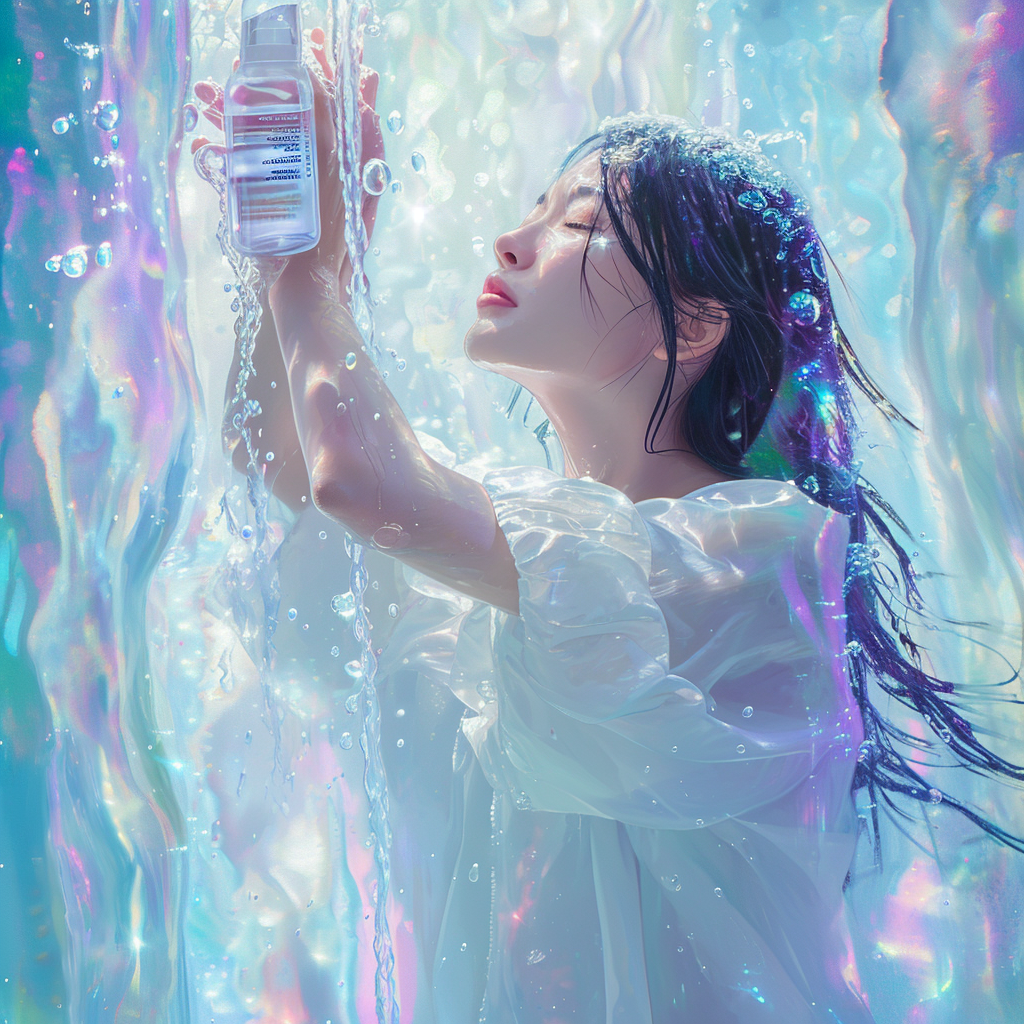 Korean girl washing hair with luxury shampoo