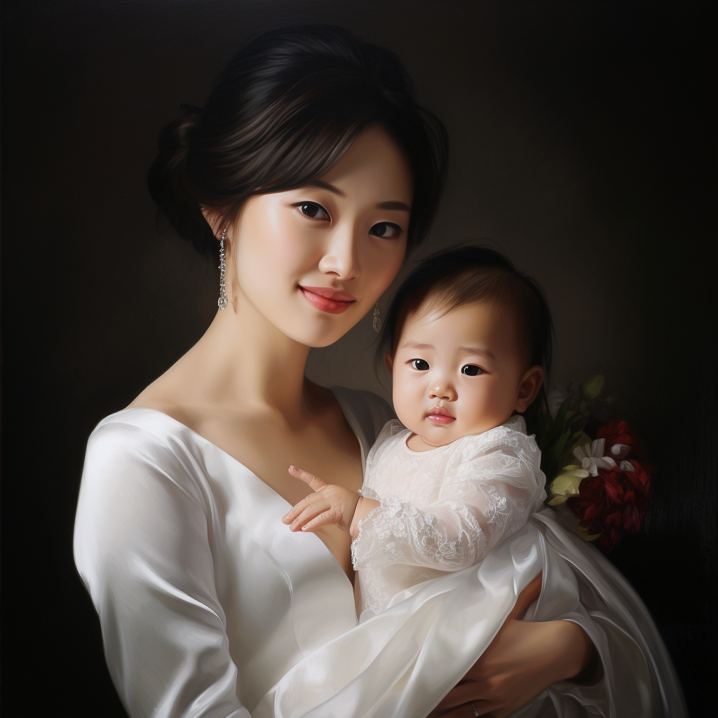 Korean girl holding a beautiful baby