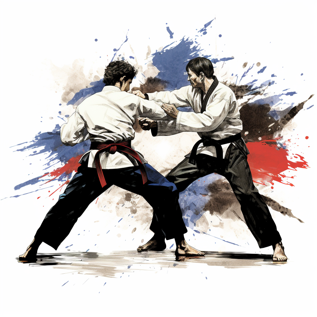 Hapkido black belts engaged in intense combat