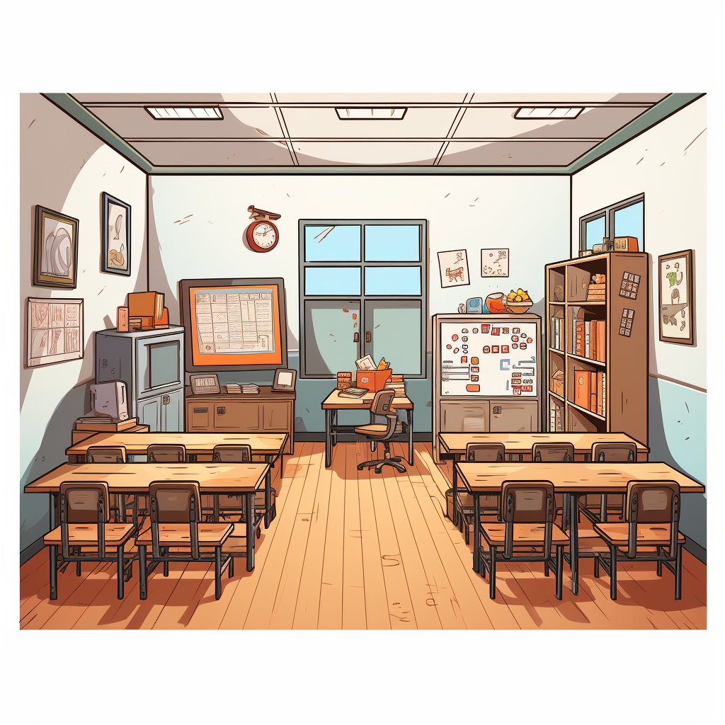 Korean high school classroom back view icon