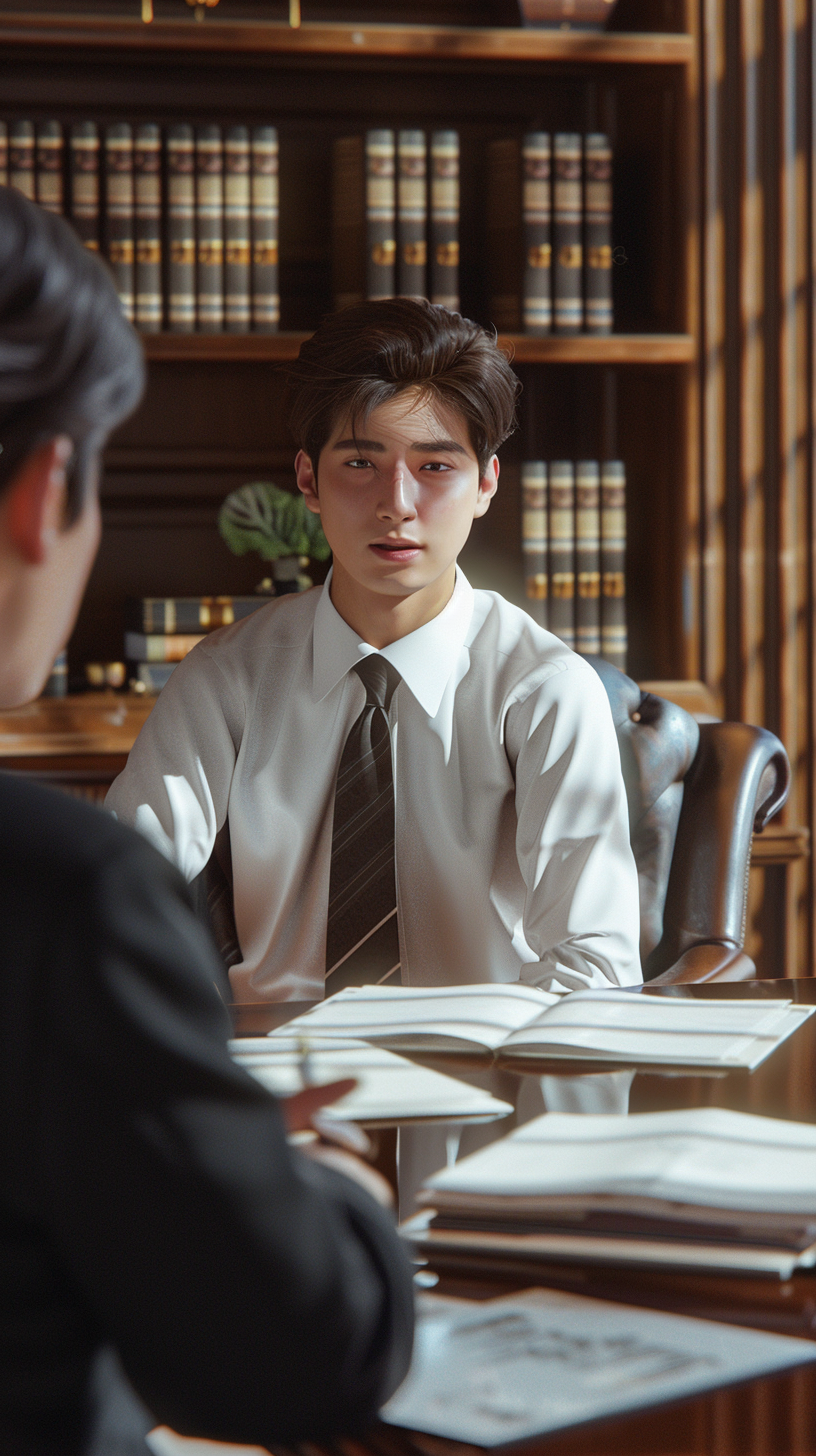 Young Korean student with lawyer