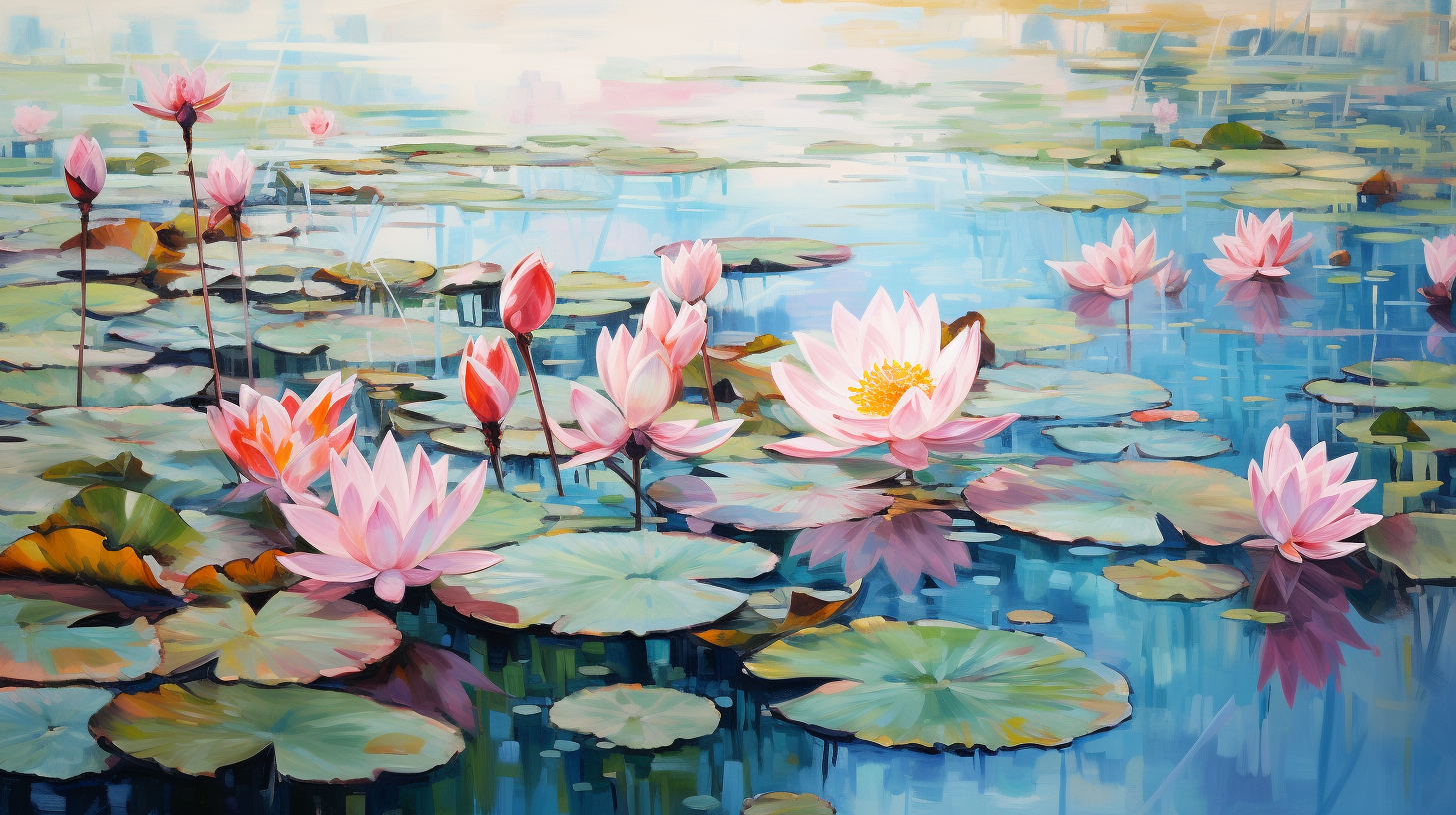 Colorful Korean Lotus Pond Painting