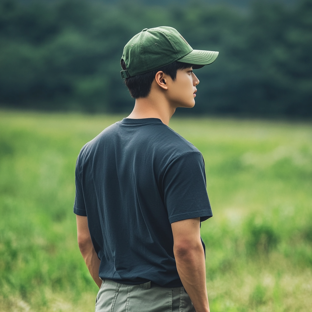 Korean male model in trendy outfit