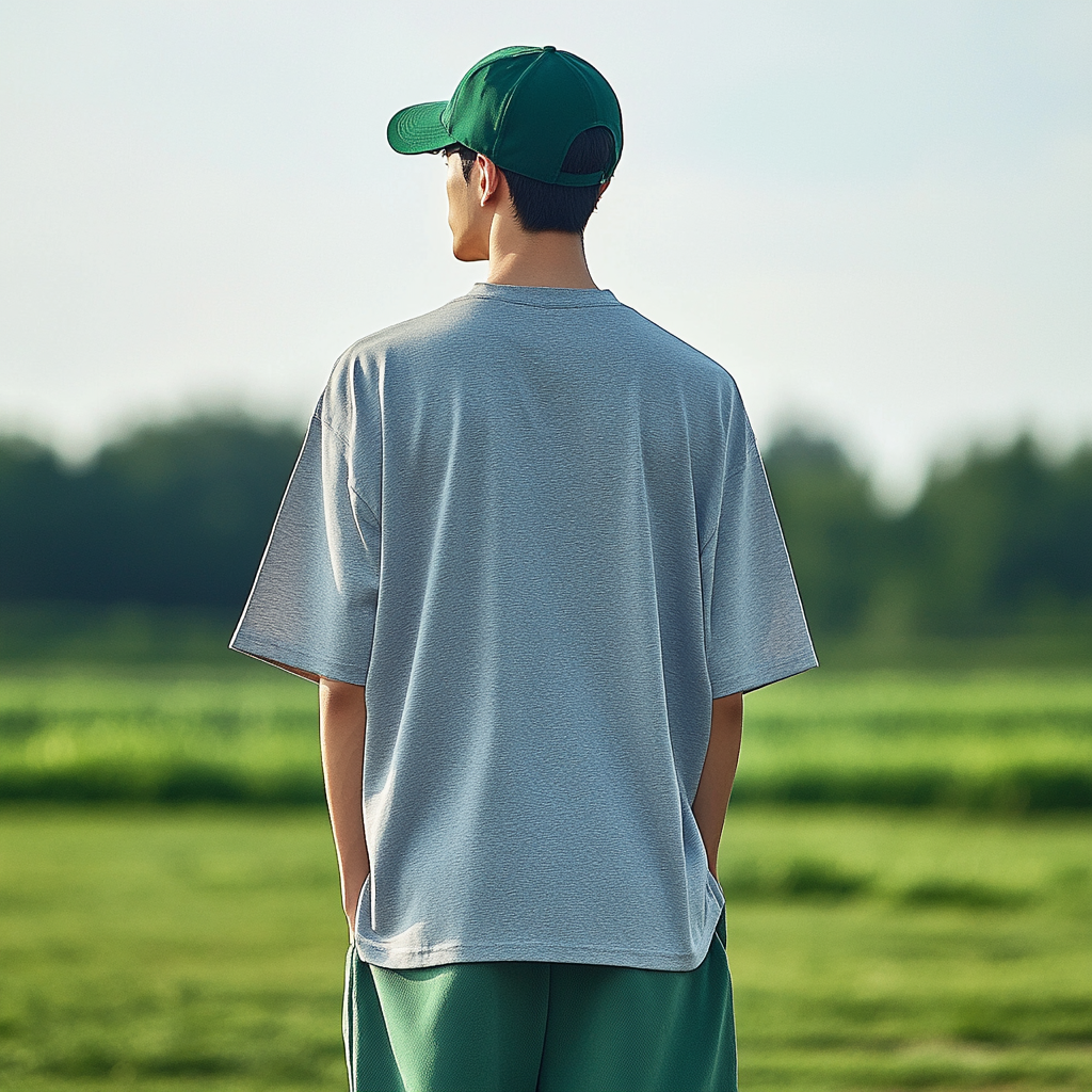 Korean male model grey t-shirt