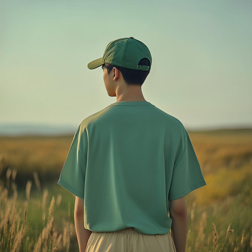 Korean male model in green outfit