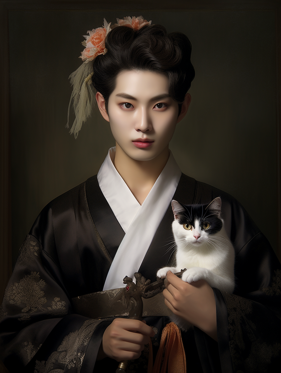 Korean men in maid costume with cat hair pin