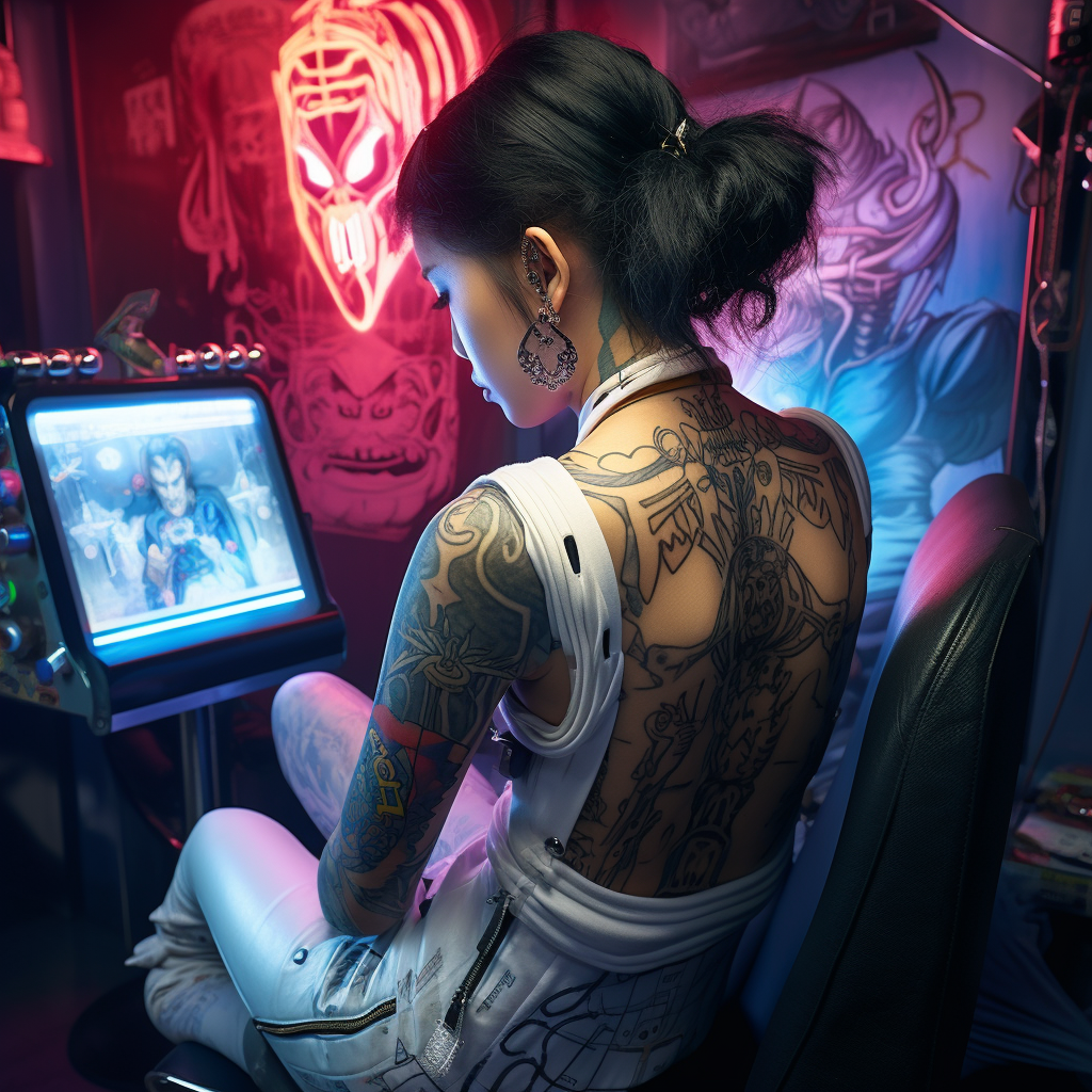 Close-up of Korean punk girl getting tattooed